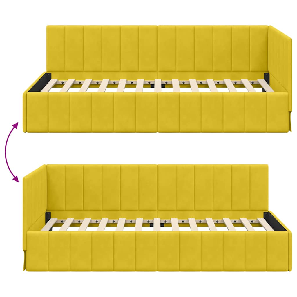Eckbettgestell mit Kopfteil Gelb 90 cm x 200 cm Samt