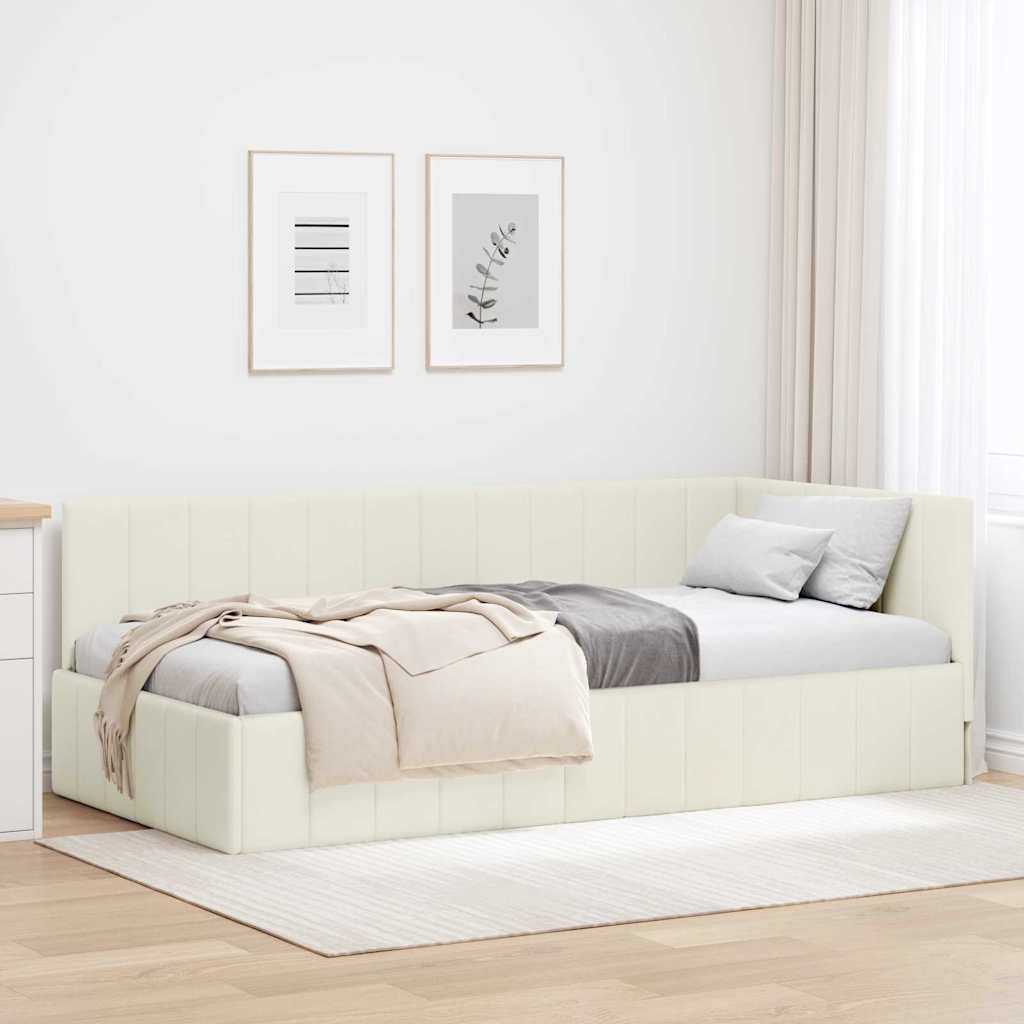 Eckbettgestell mit Kopfteil Creme 90 cm x 200 cm Samt