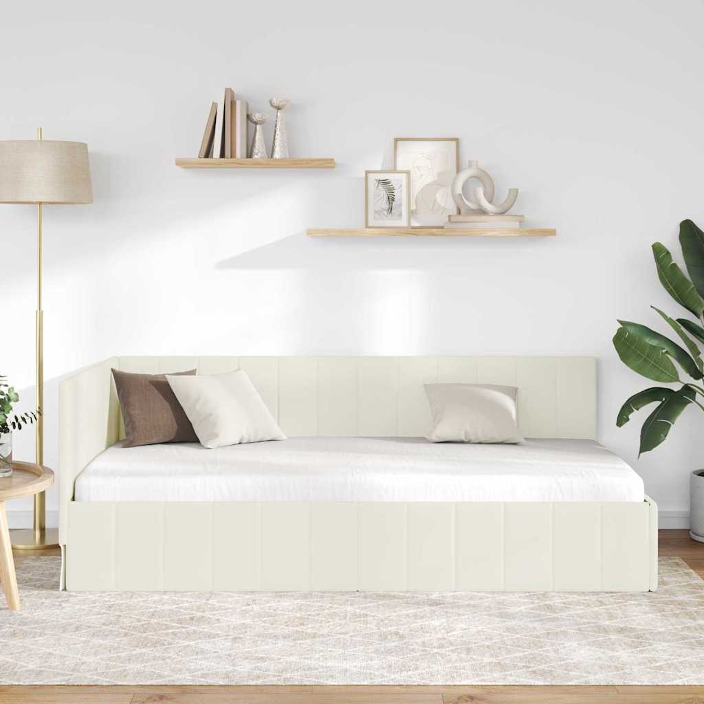 Eckbettgestell mit Kopfteil Creme 90 cm x 200 cm Samt