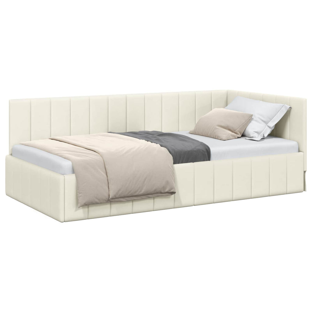 Eckbettgestell mit Kopfteil Creme 90 cm x 200 cm Samt