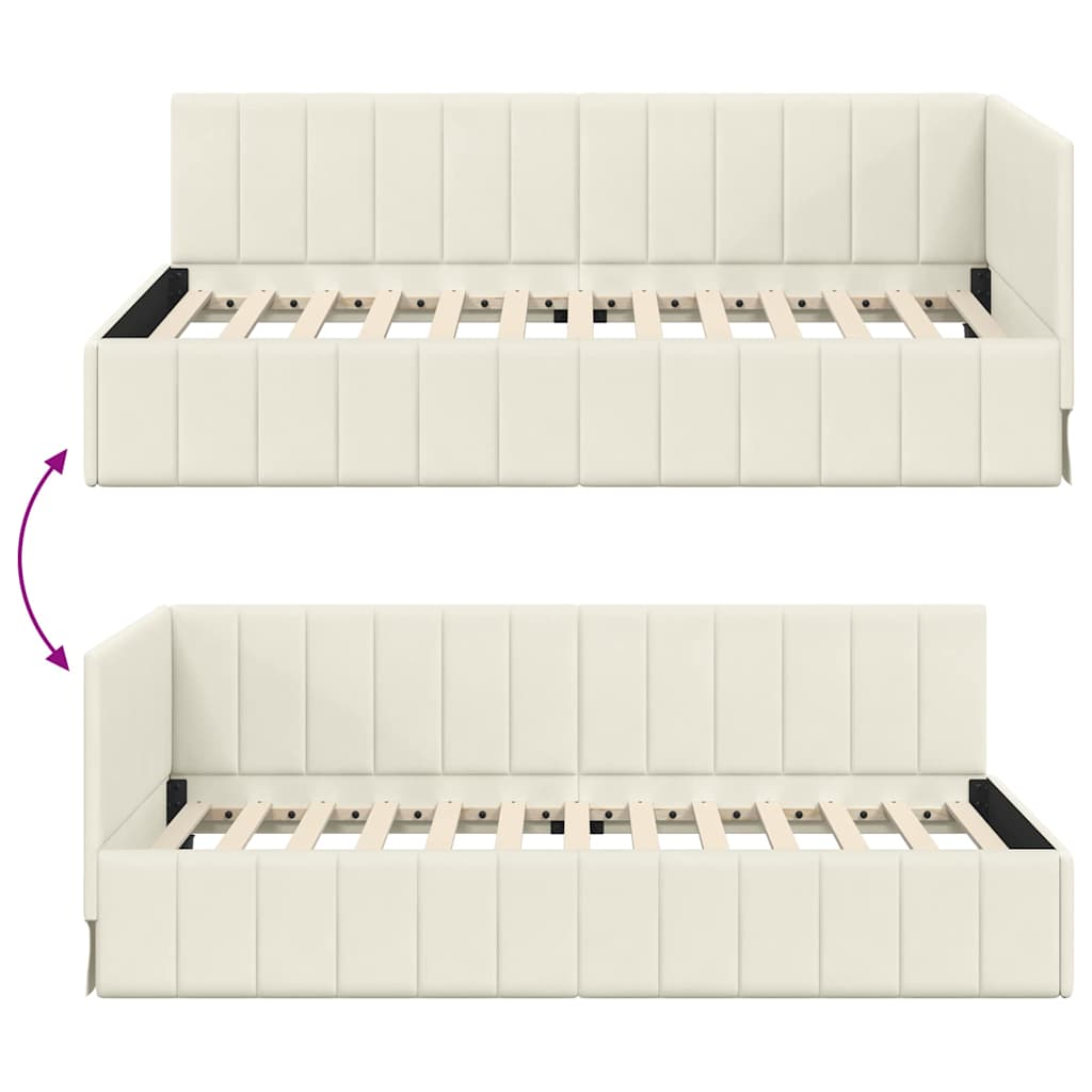 Eckbettgestell mit Kopfteil Creme 90 cm x 200 cm Samt