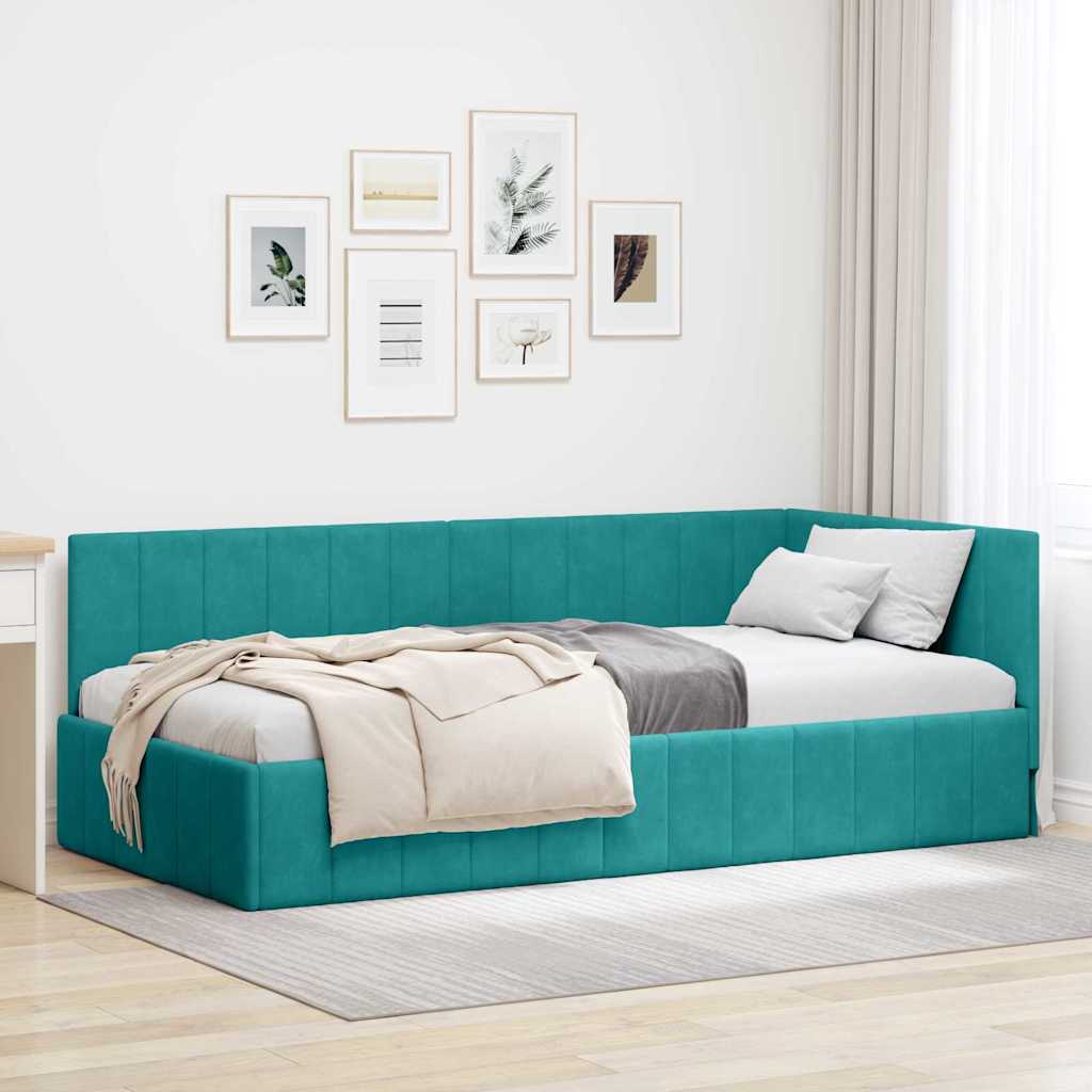 Eckbettgestell mit Kopfteil Türkis 90 cm x 200 cm Samt