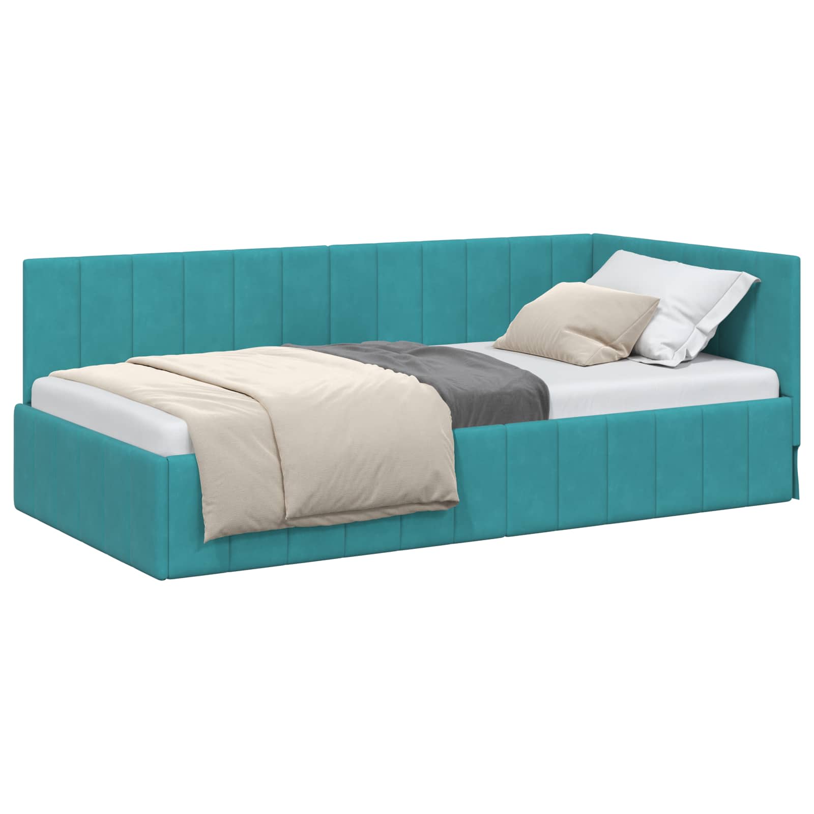 Eckbettgestell mit Kopfteil Türkis 90 cm x 200 cm Samt