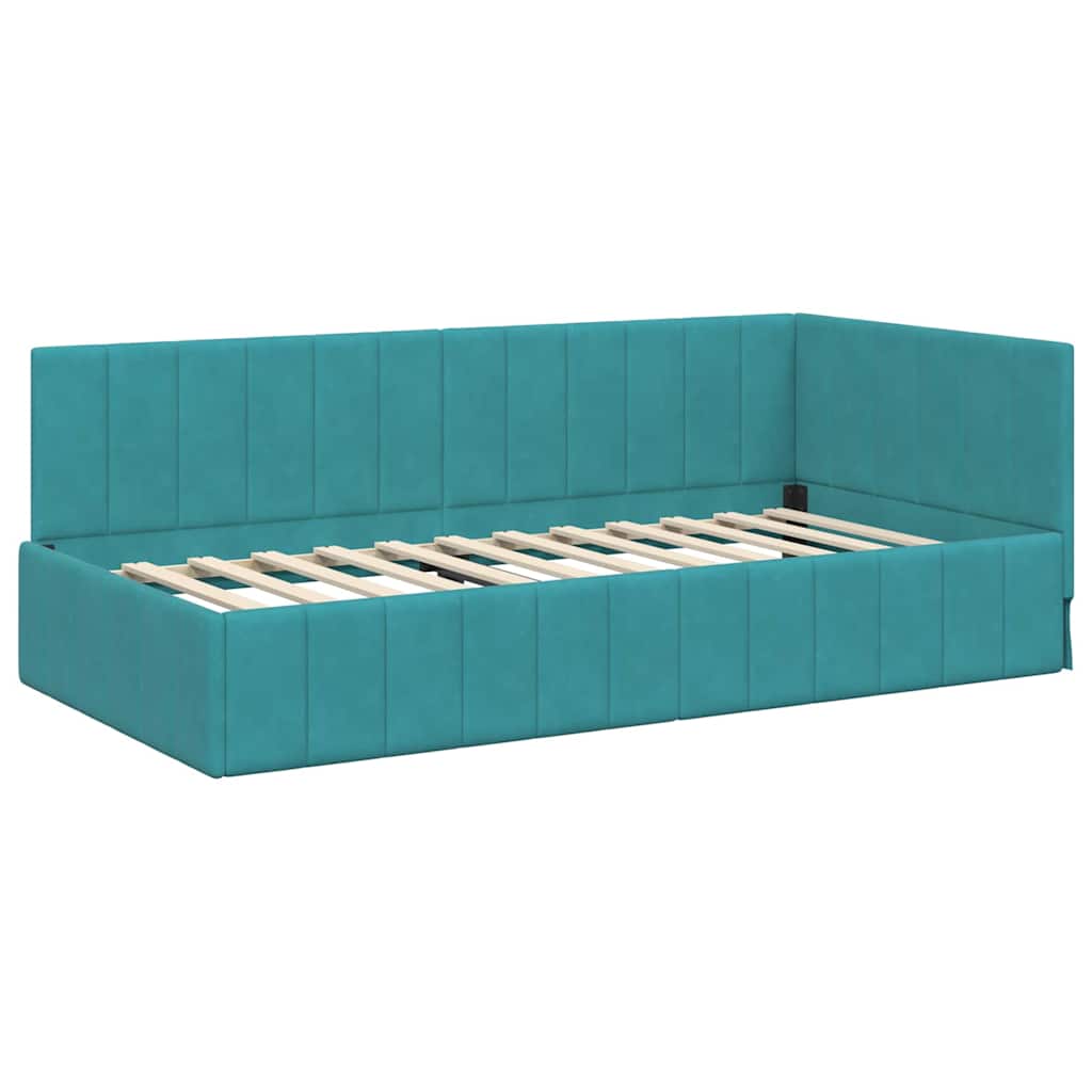 Eckbettgestell mit Kopfteil Türkis 90 cm x 200 cm Samt