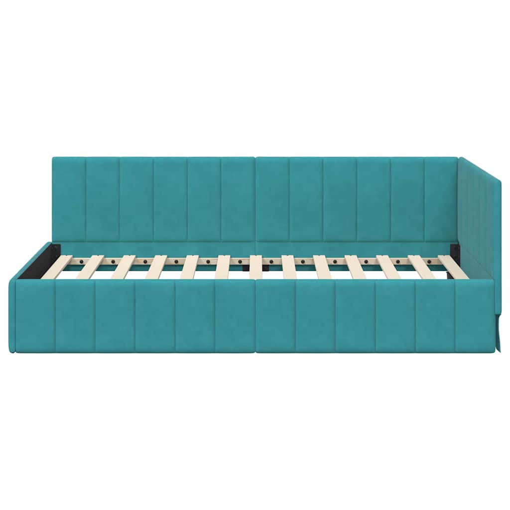 Eckbettgestell mit Kopfteil Türkis 90 cm x 200 cm Samt
