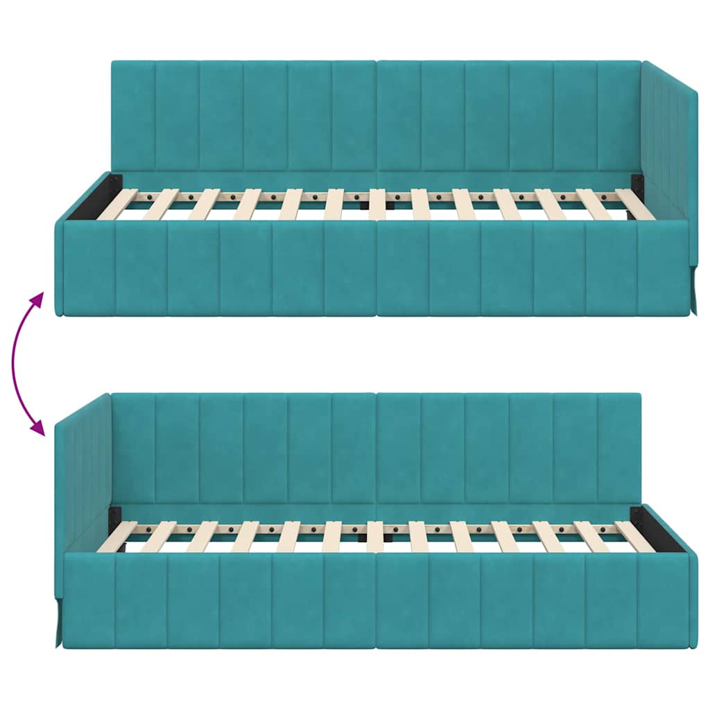 Eckbettgestell mit Kopfteil Türkis 90 cm x 200 cm Samt