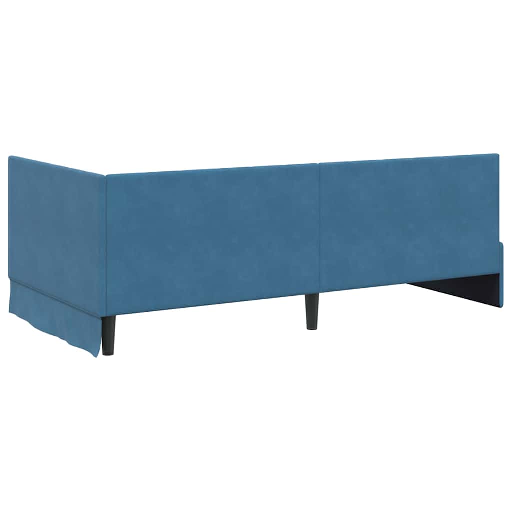 Eckbettgestell mit Kopfteil Blau 100 cm x 200 cm Samt