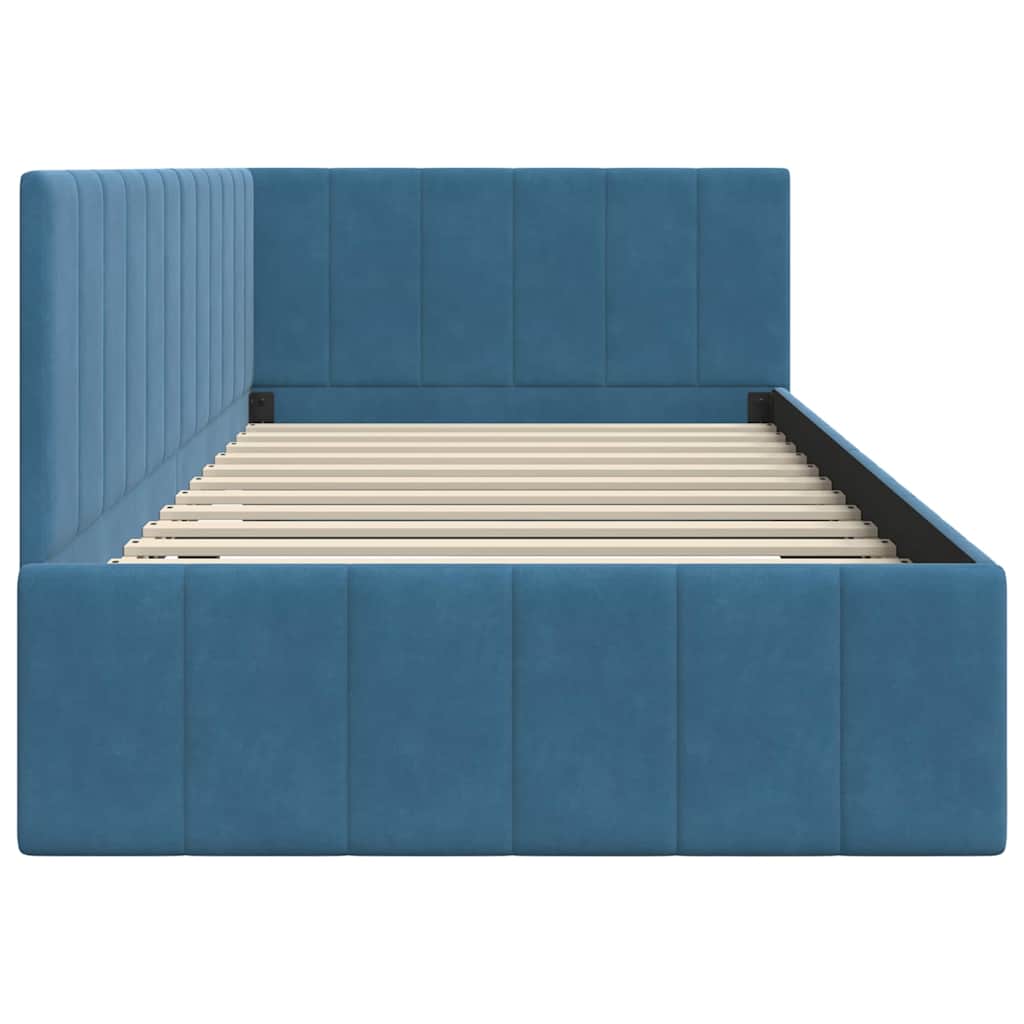 Eckbettgestell mit Kopfteil Blau 100 cm x 200 cm Samt