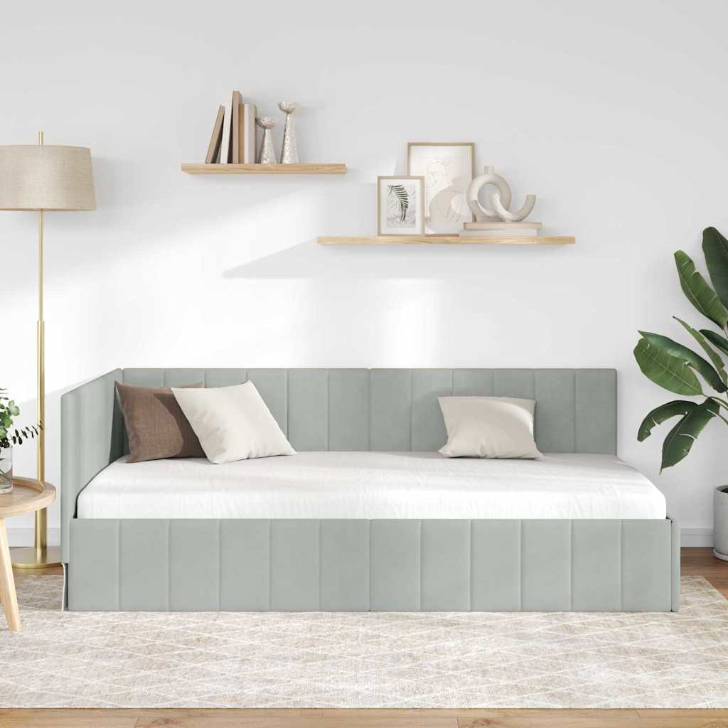 Eckbettgestell mit Kopfteil Hellgrau 100 cm x 200 cm Samt