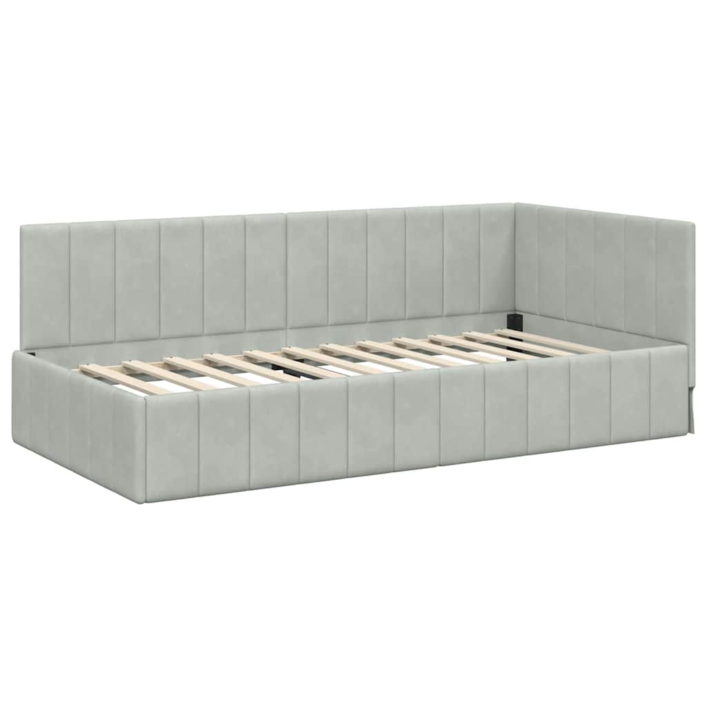 Eckbettgestell mit Kopfteil Hellgrau 100 cm x 200 cm Samt