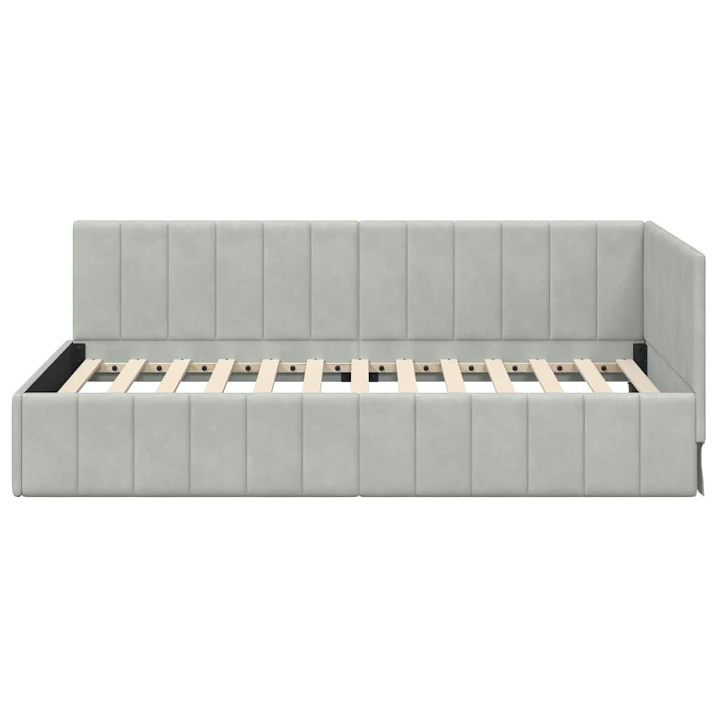 Eckbettgestell mit Kopfteil Hellgrau 100 cm x 200 cm Samt