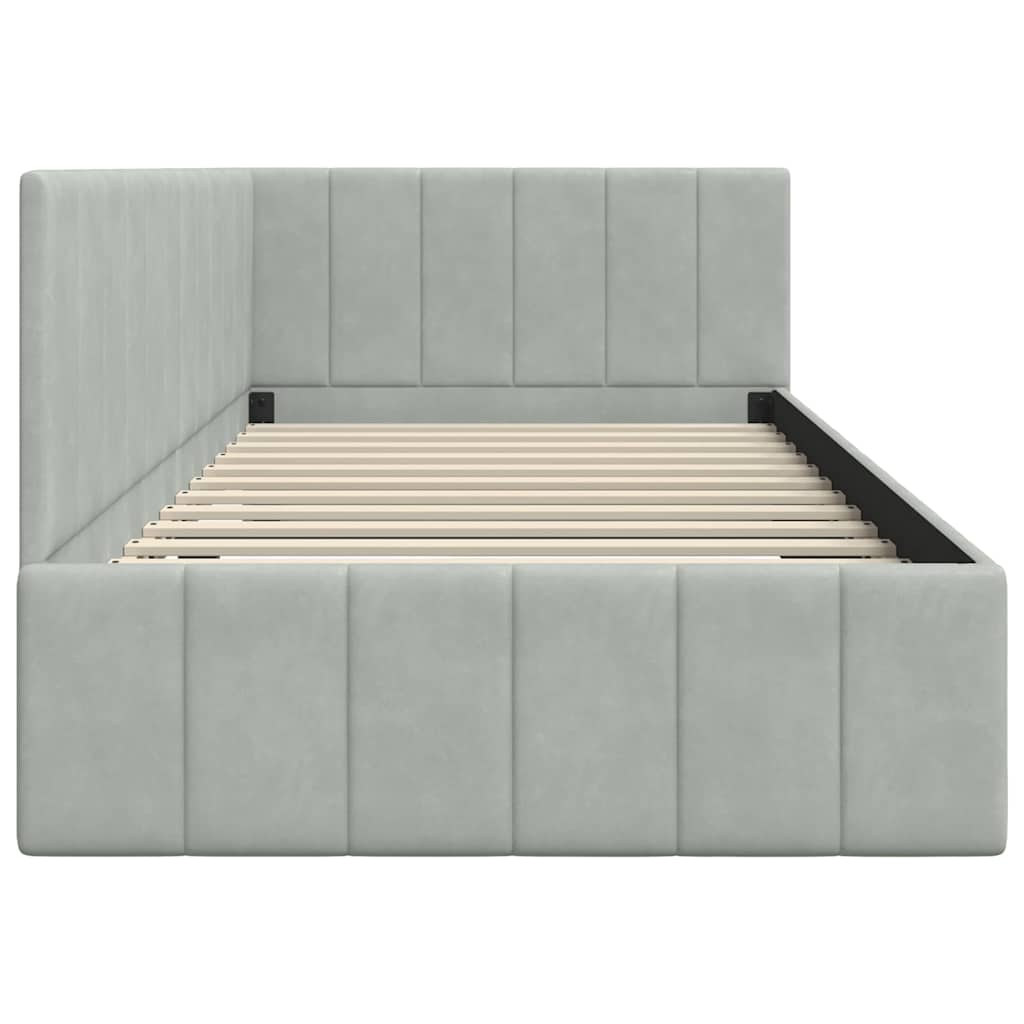 Eckbettgestell mit Kopfteil Hellgrau 100 cm x 200 cm Samt
