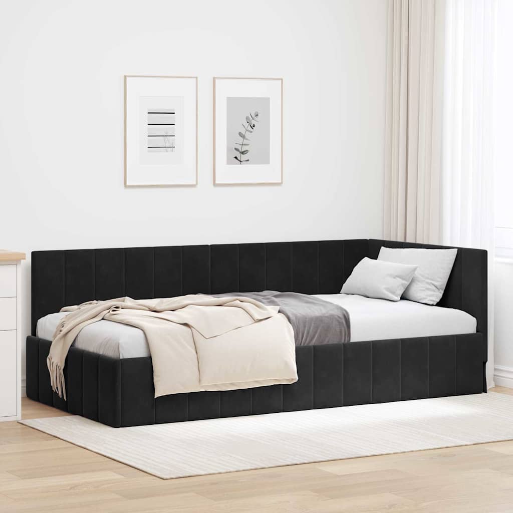 Eckbettgestell mit Kopfteil Schwarz 100 cm x 200 cm Samt
