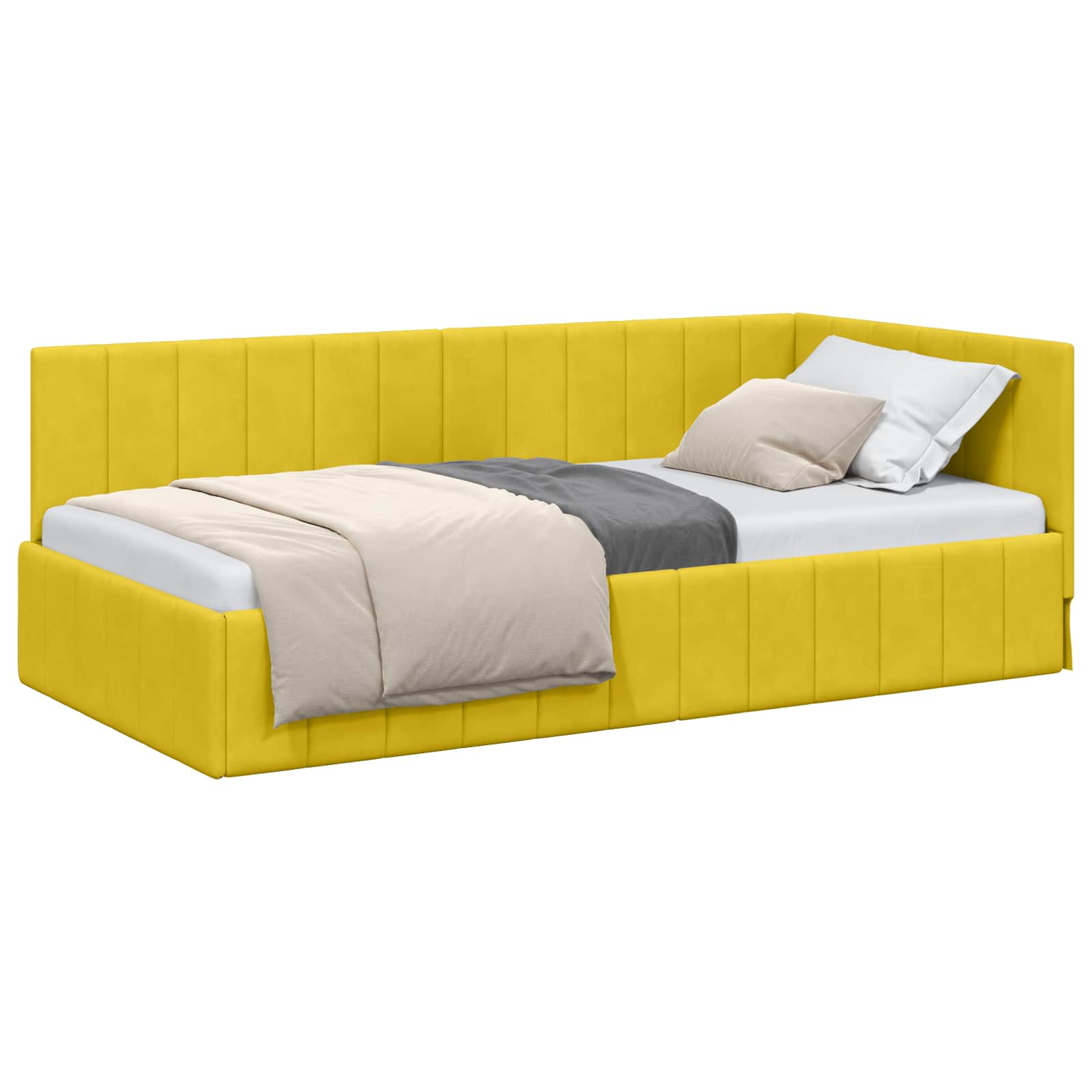 Eckbettgestell mit Kopfteil Gelb 100 cm x 200 cm Samt