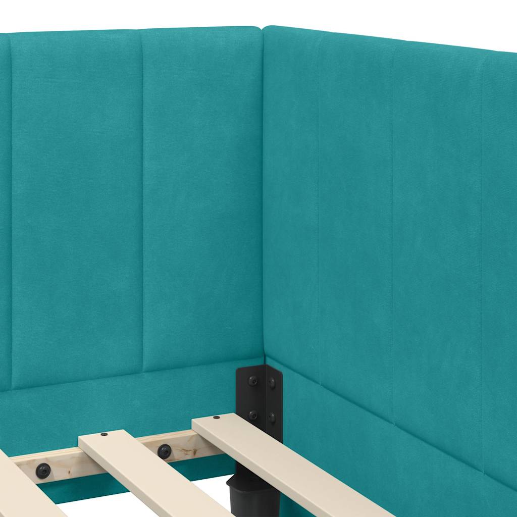 Eckbettgestell mit Kopfteil Türkis 100 cm x 200 cm Samt