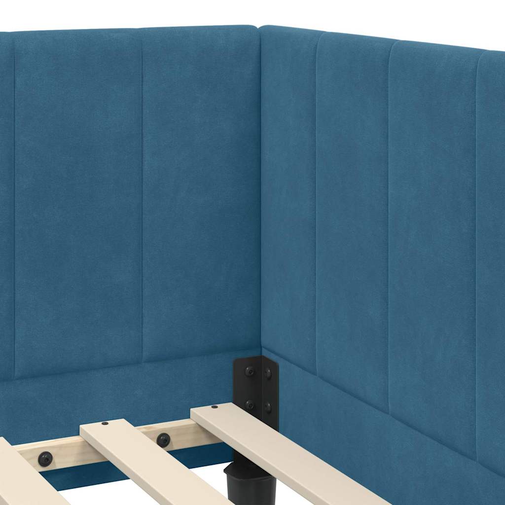 Eckbettgestell mit Kopfteil Blau 80 cm x 200 cm Samt