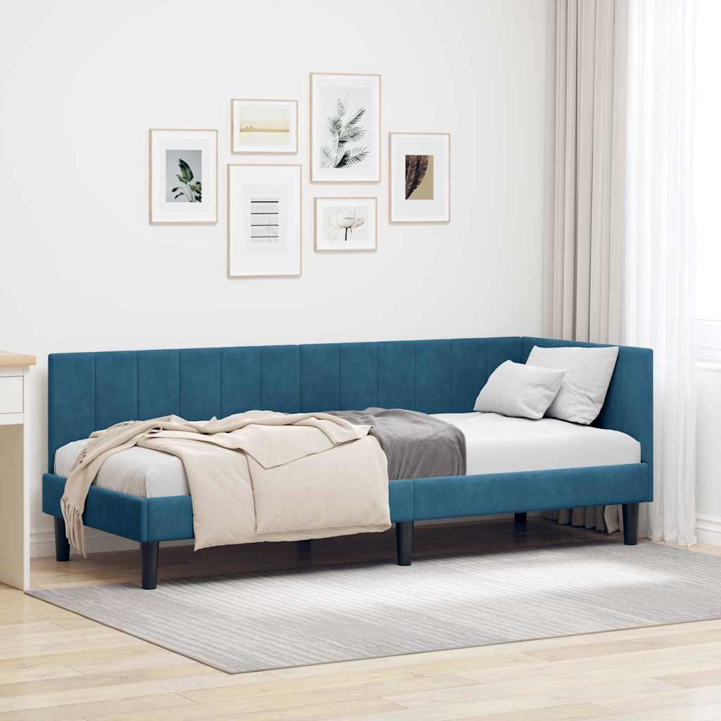 Eckbettgestell mit Kopfteil Blau 80 cm x 200 cm Samt
