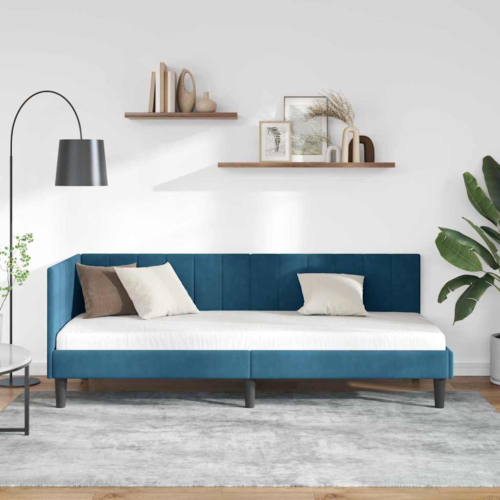 Eckbettgestell mit Kopfteil Blau 80 cm x 200 cm Samt