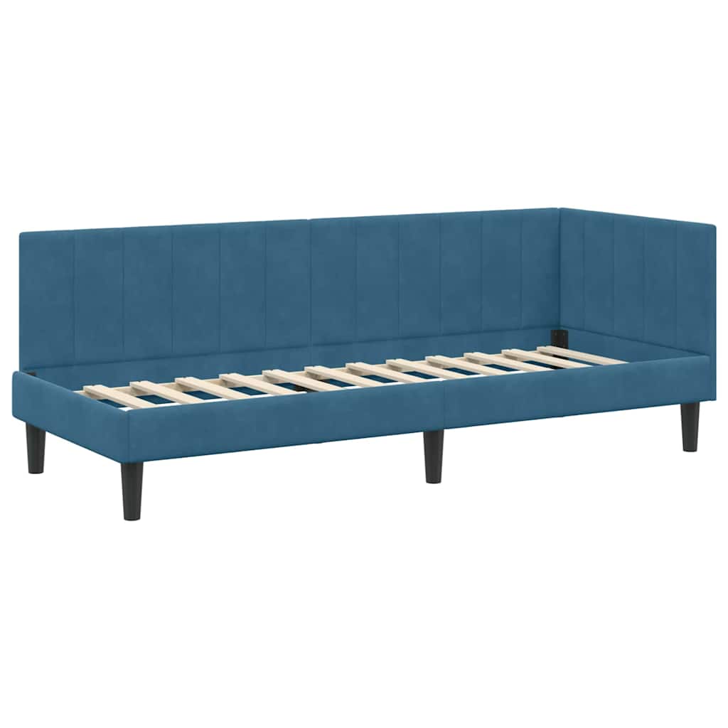 Eckbettgestell mit Kopfteil Blau 80 cm x 200 cm Samt