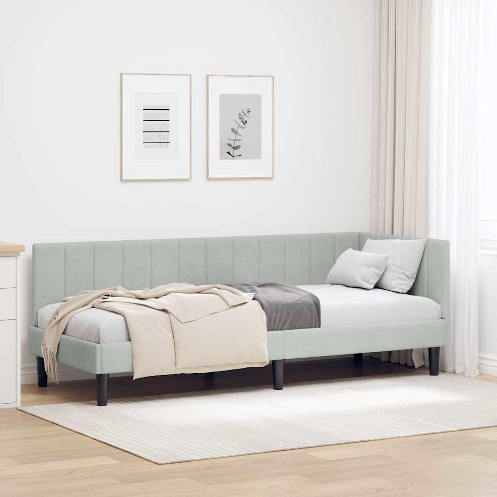 Eckbettgestell mit Kopfteil Hellgrau 80 cm x 200 cm Samt