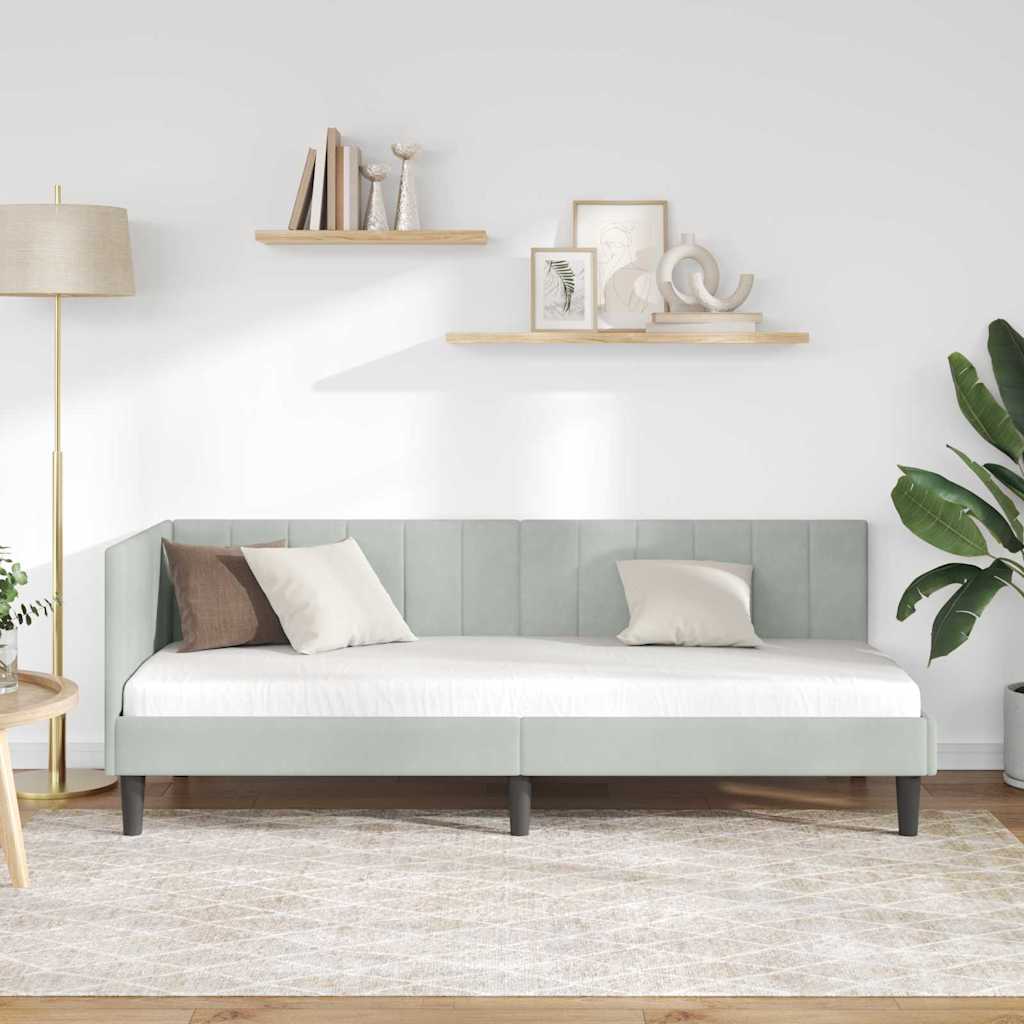Eckbettgestell mit Kopfteil Hellgrau 80 cm x 200 cm Samt