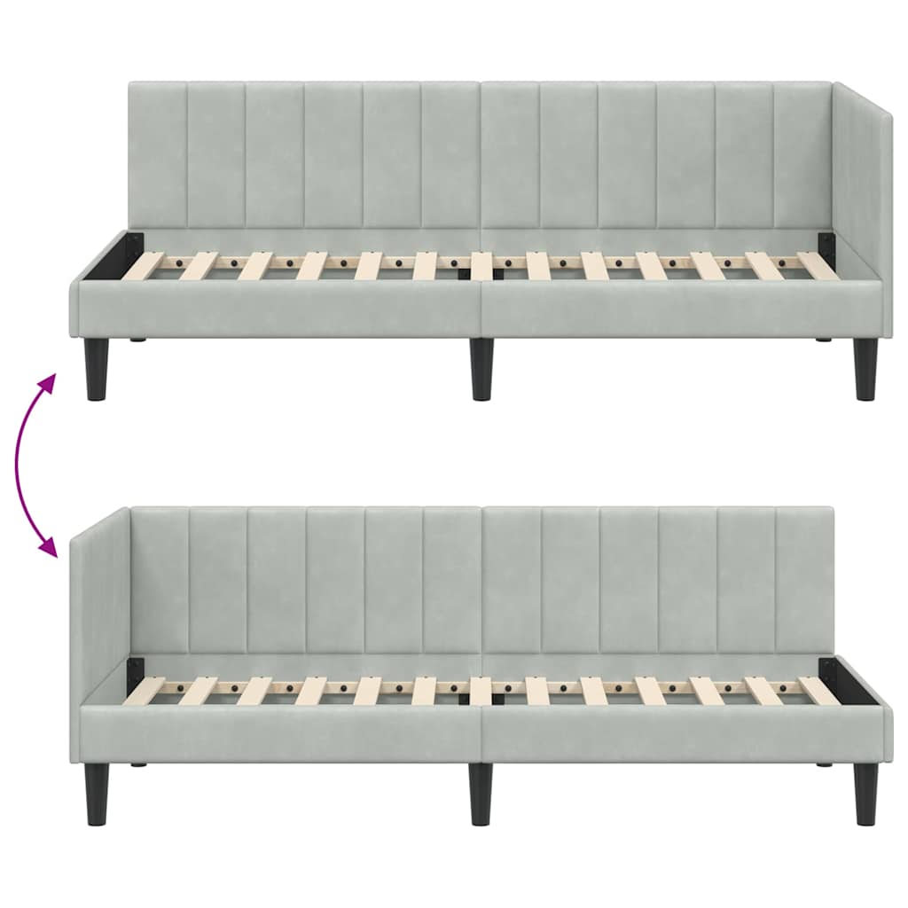 Eckbettgestell mit Kopfteil Hellgrau 80 cm x 200 cm Samt