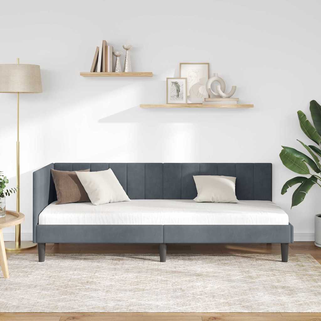Eckbettgestell mit Kopfteil Dunkelgrau 80 cm x 200 cm Samt