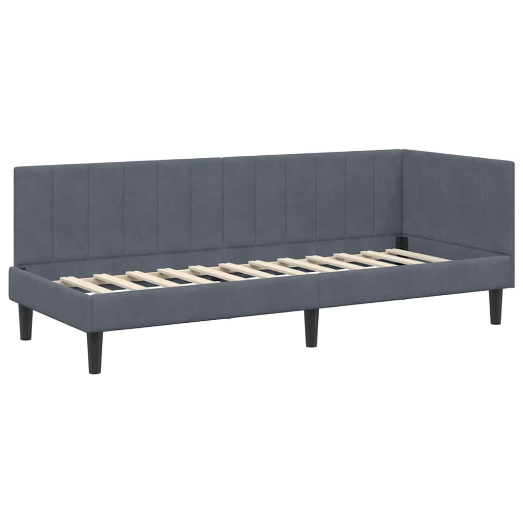 Eckbettgestell mit Kopfteil Dunkelgrau 80 cm x 200 cm Samt