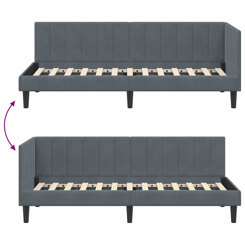 Eckbettgestell mit Kopfteil Dunkelgrau 80 cm x 200 cm Samt