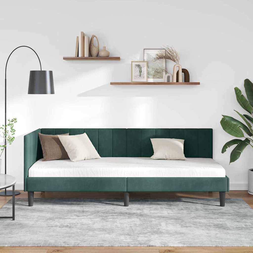 Eckbettgestell mit Kopfteil Dunkelgrün 80 cm x 200 cm Samt