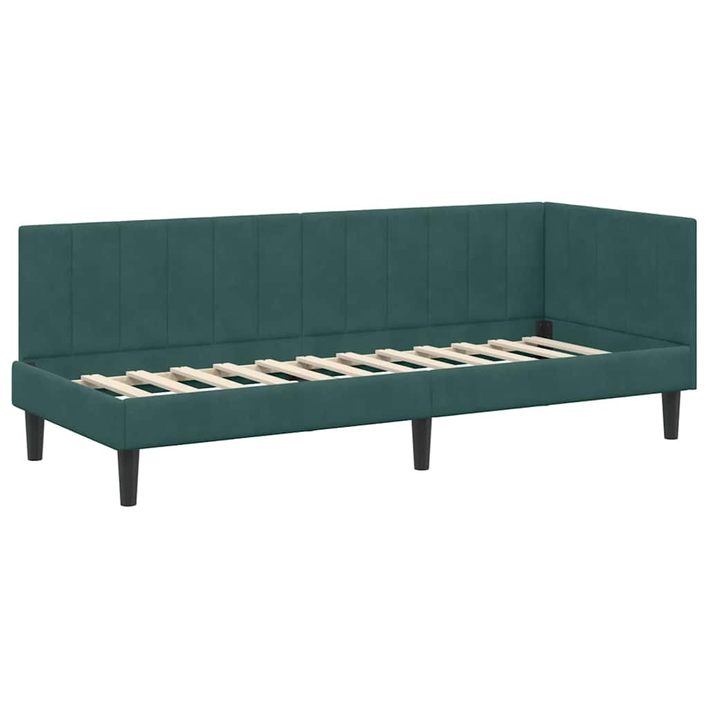 Eckbettgestell mit Kopfteil Dunkelgrün 80 cm x 200 cm Samt