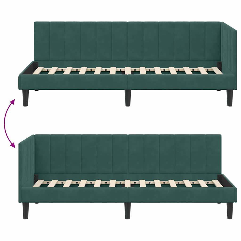 Eckbettgestell mit Kopfteil Dunkelgrün 80 cm x 200 cm Samt