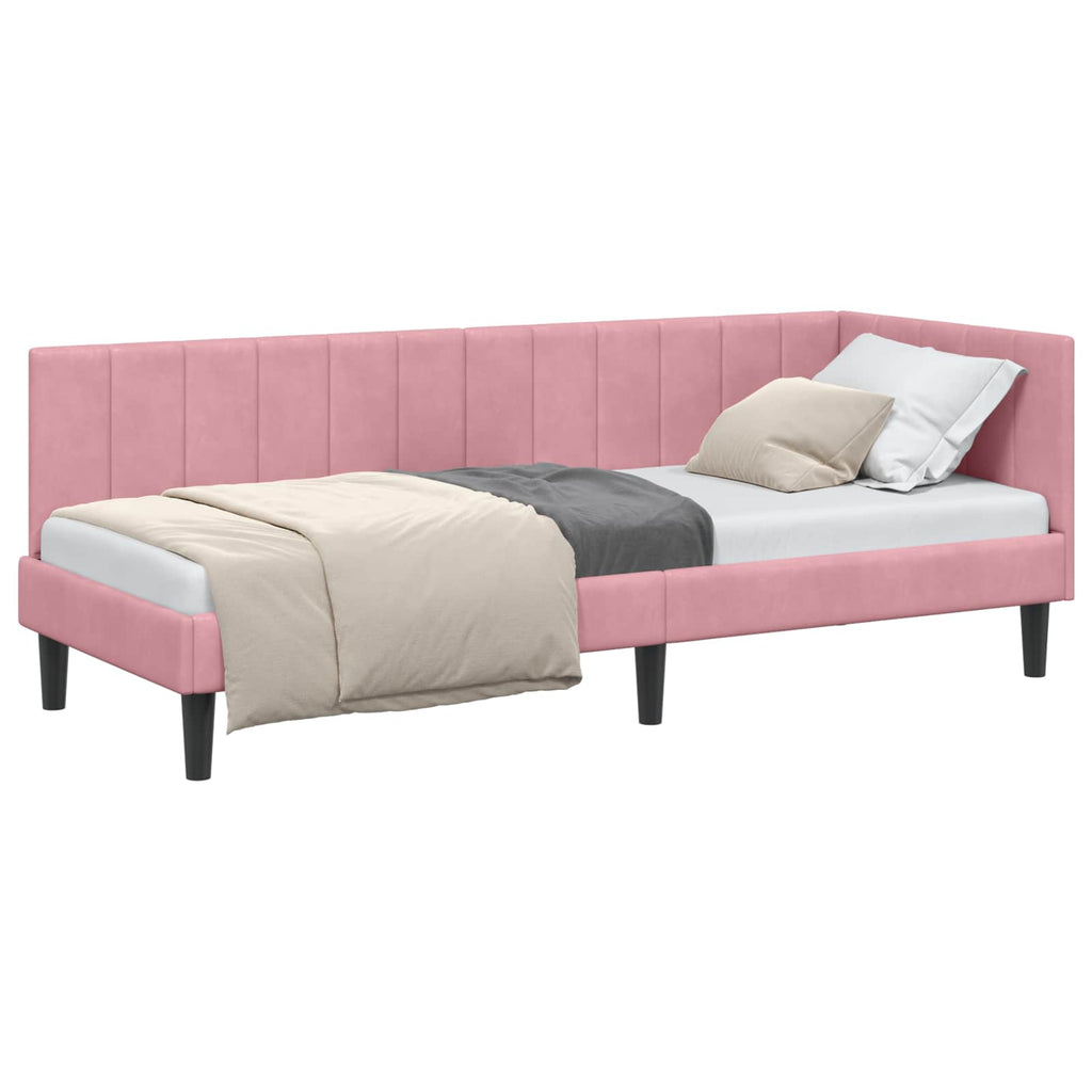 Eckbettgestell mit Kopfteil Rosa 80 cm x 200 cm Samt