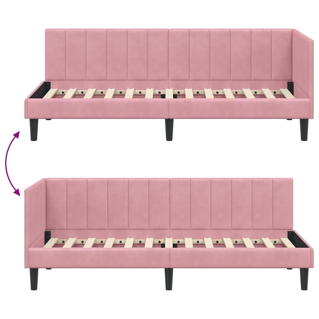 Eckbettgestell mit Kopfteil Rosa 80 cm x 200 cm Samt