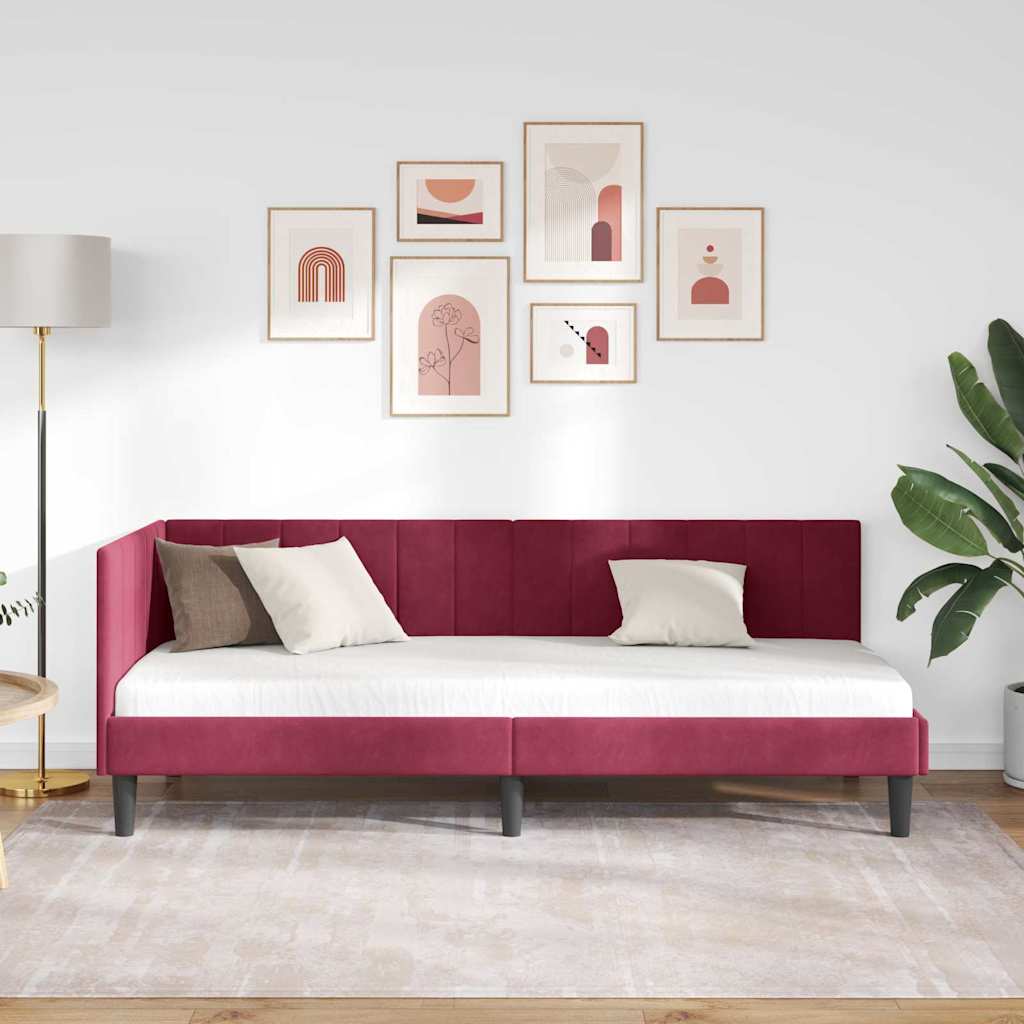 Eckbettgestell mit Kopfteil Weinrot 80 cm x 200 cm Samt