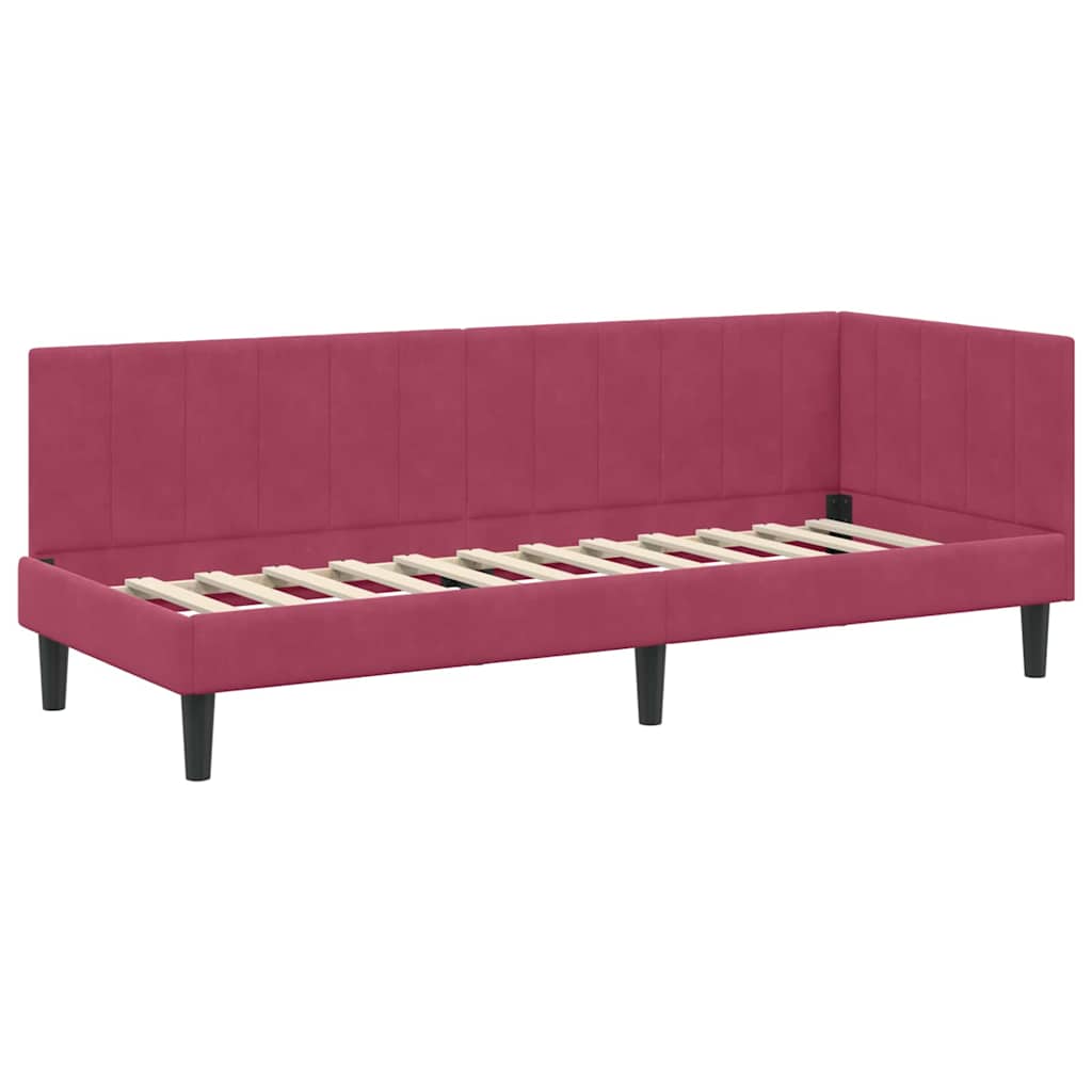 Eckbettgestell mit Kopfteil Weinrot 80 cm x 200 cm Samt