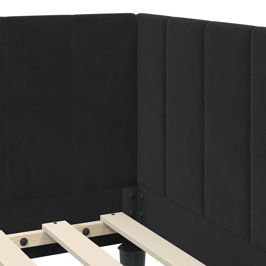 Eckbettgestell mit Kopfteil Schwarz 80 cm x 200 cm Samt