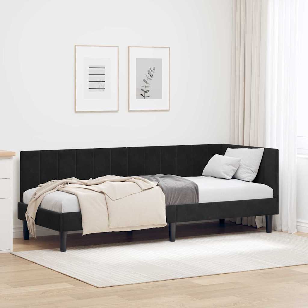 Eckbettgestell mit Kopfteil Schwarz 80 cm x 200 cm Samt