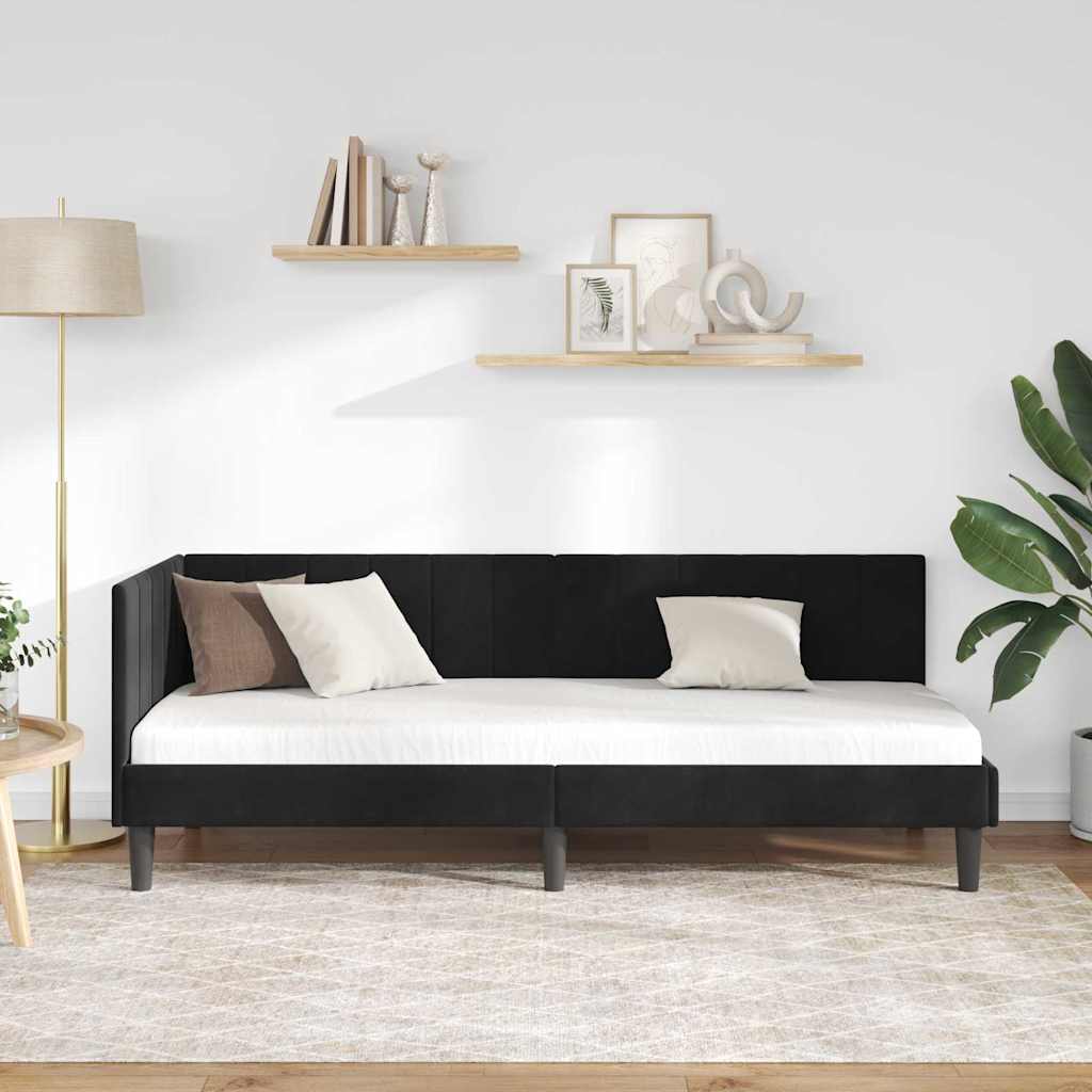Eckbettgestell mit Kopfteil Schwarz 80 cm x 200 cm Samt