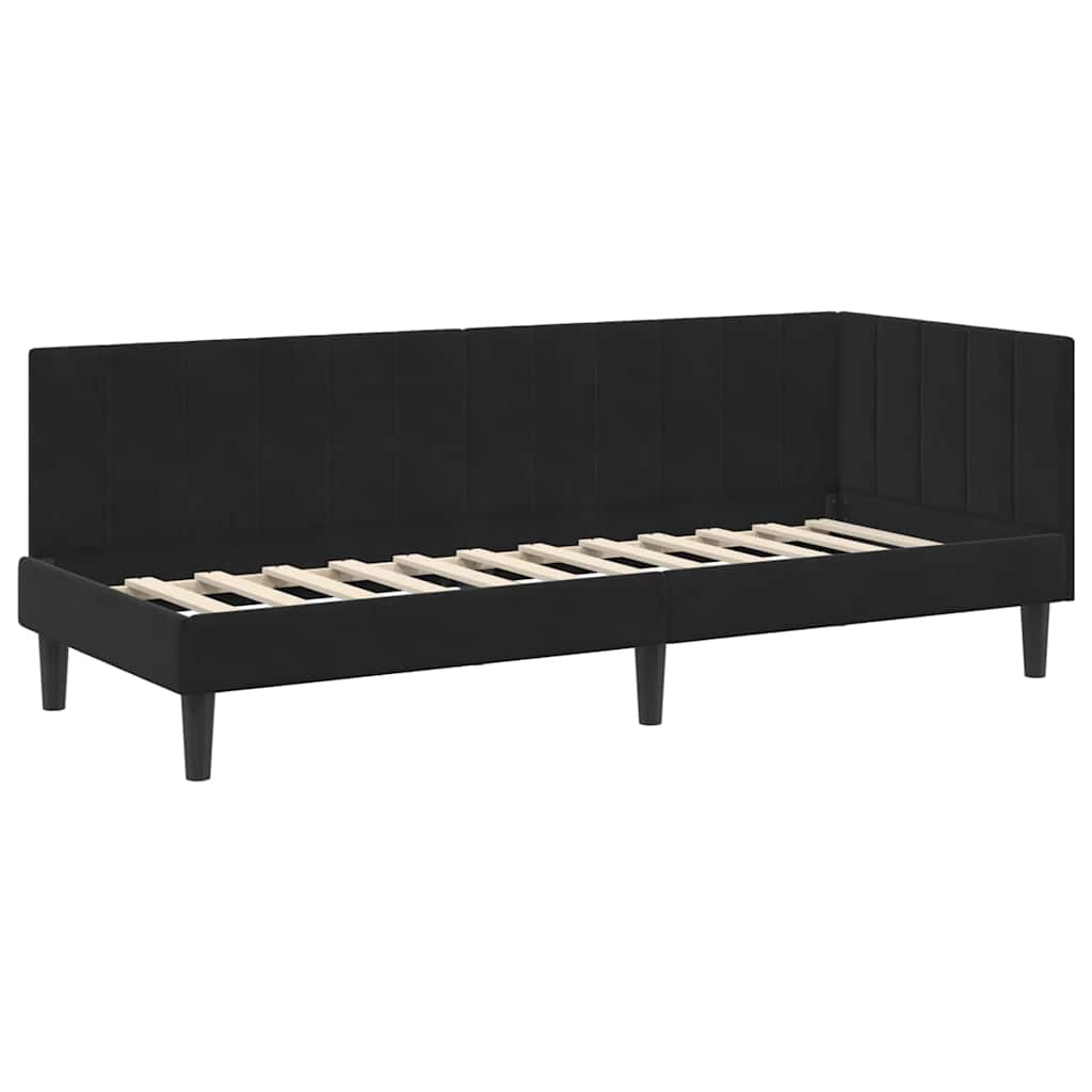 Eckbettgestell mit Kopfteil Schwarz 80 cm x 200 cm Samt