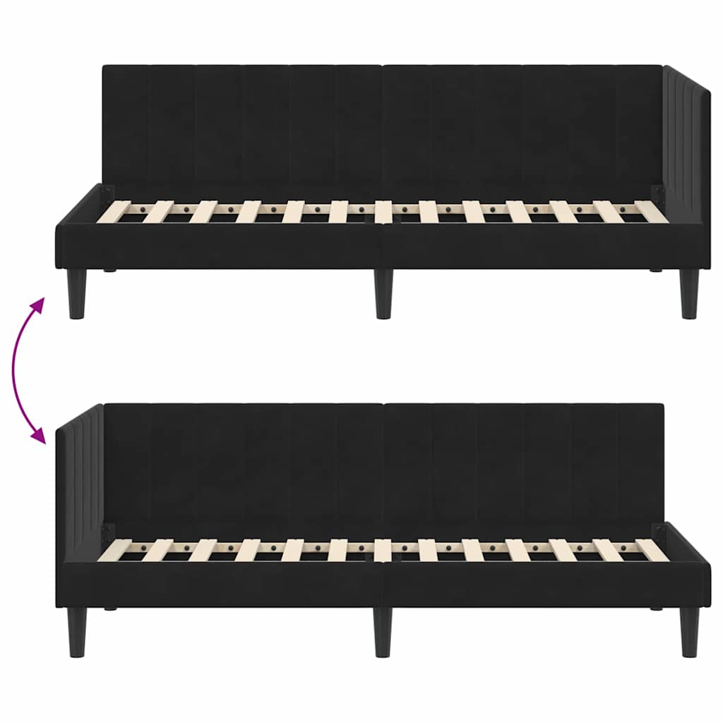 Eckbettgestell mit Kopfteil Schwarz 80 cm x 200 cm Samt
