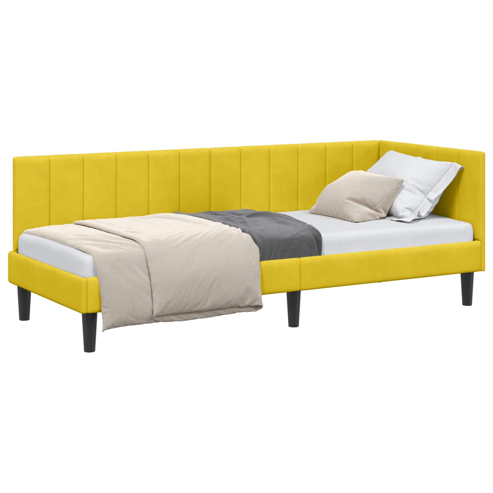 Eckbettgestell mit Kopfteil Gelb 80 cm x 200 cm Samt