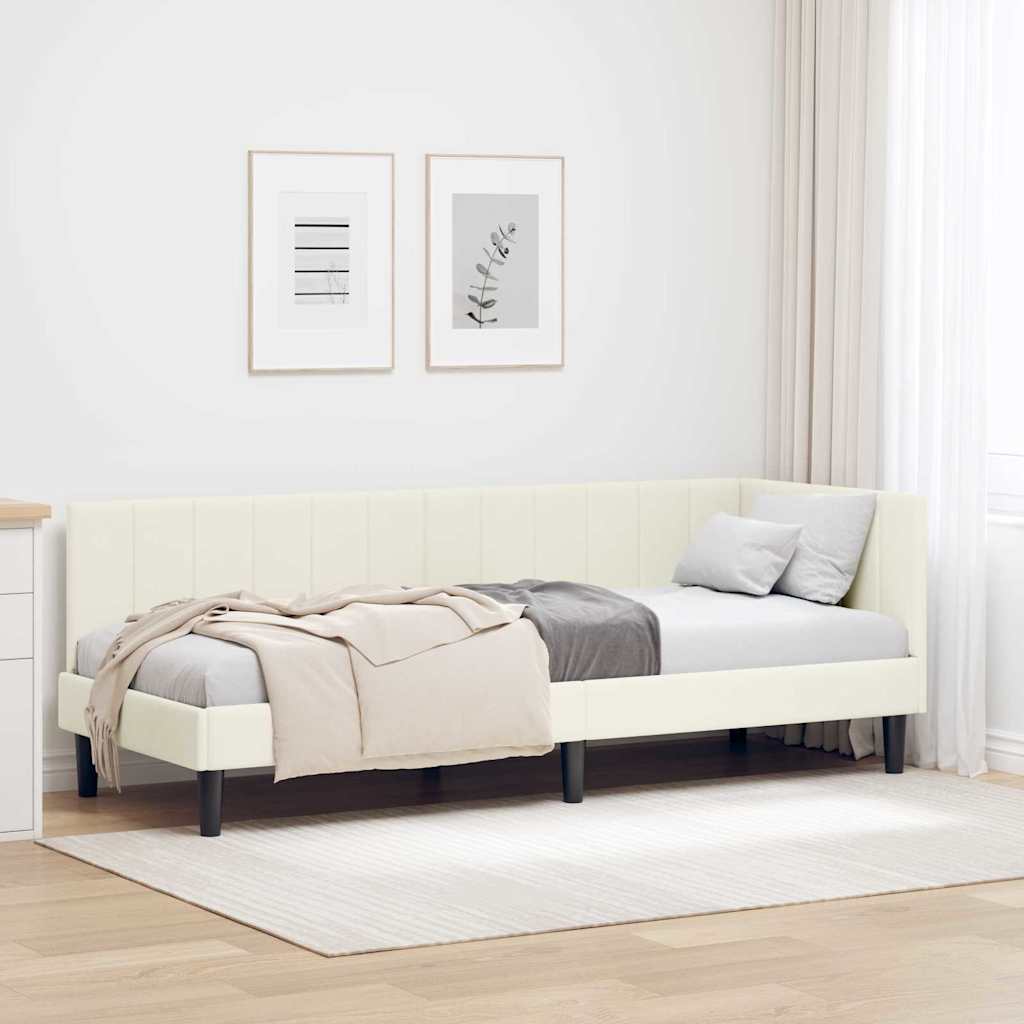 Eckbettgestell mit Kopfteil Creme 80 cm x 200 cm Samt