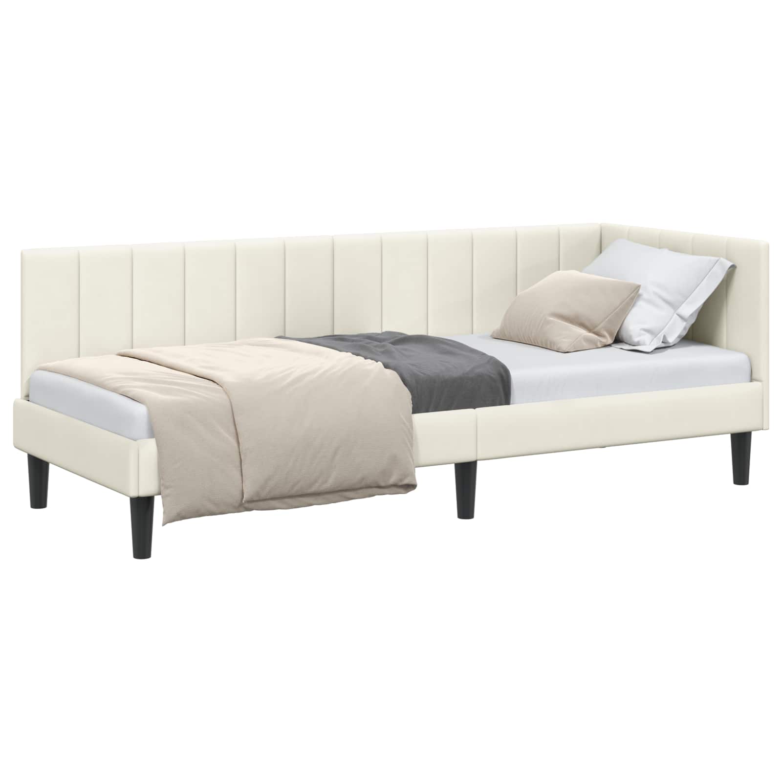 Eckbettgestell mit Kopfteil Creme 80 cm x 200 cm Samt