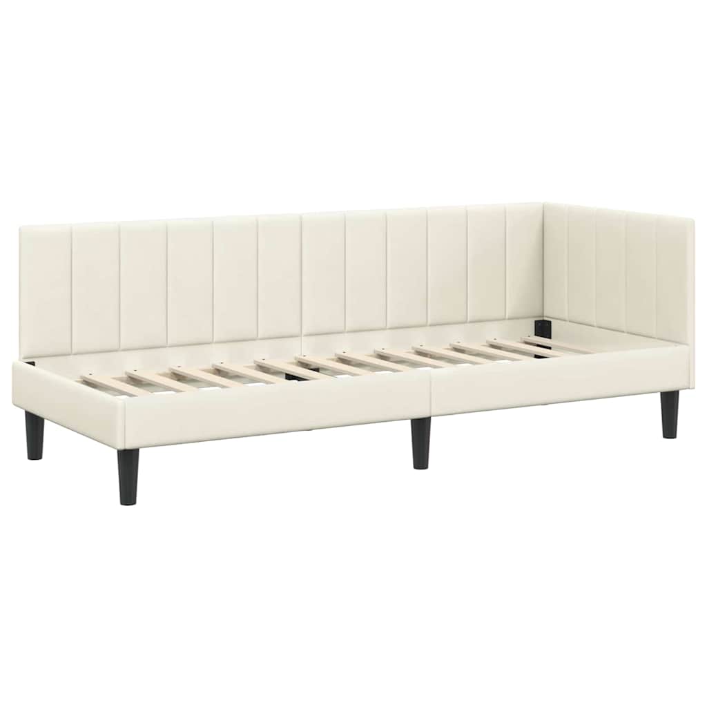 Eckbettgestell mit Kopfteil Creme 80 cm x 200 cm Samt