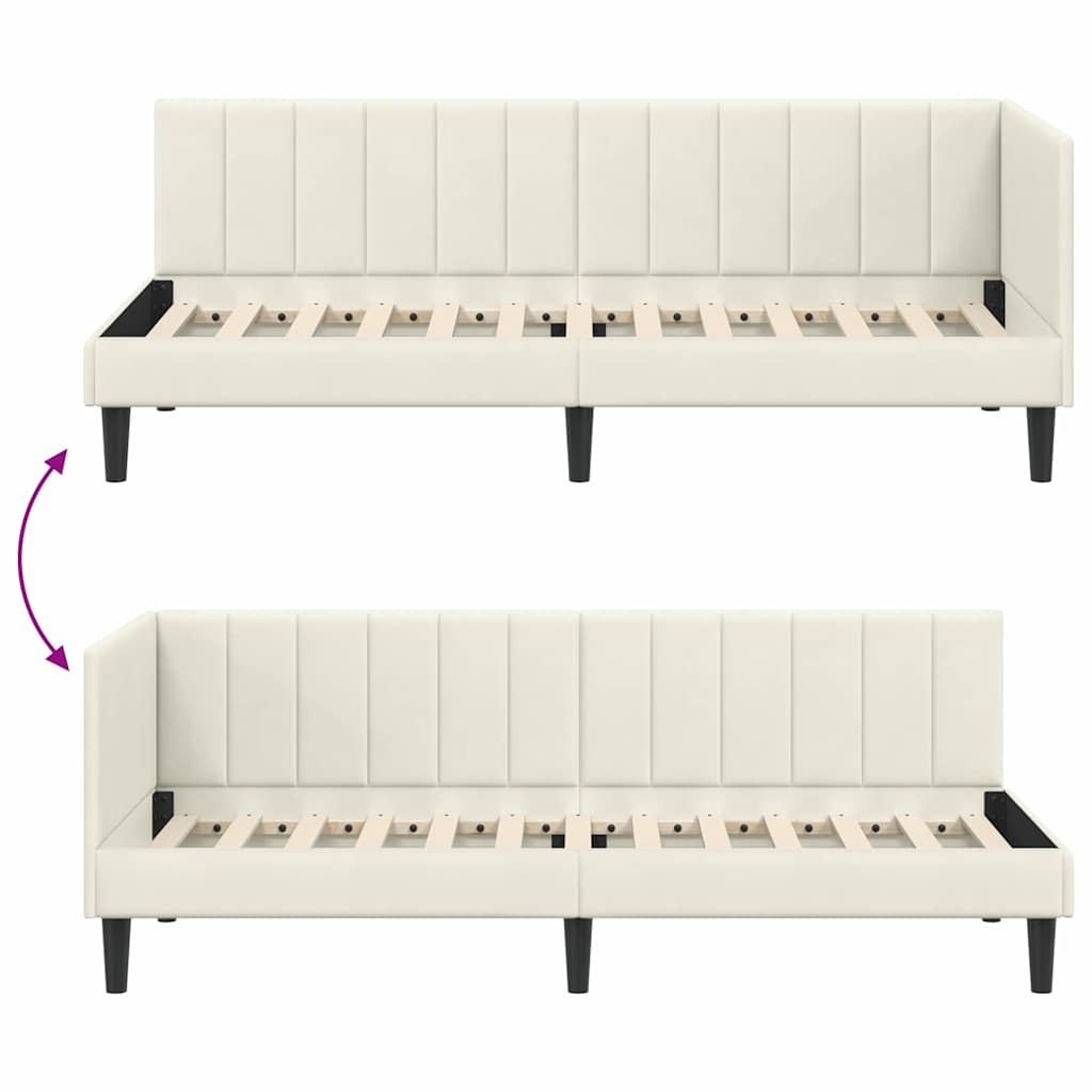 Eckbettgestell mit Kopfteil Creme 80 cm x 200 cm Samt
