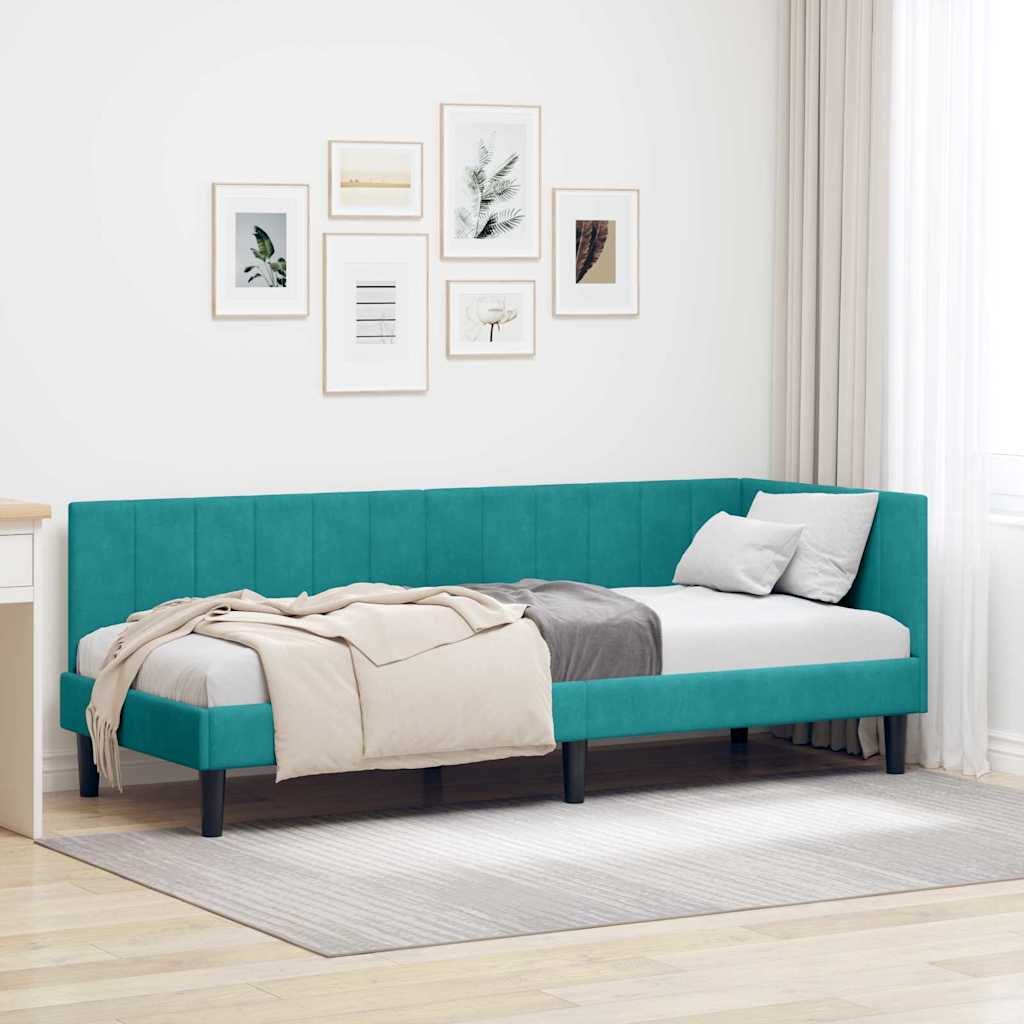 Eckbettgestell mit Kopfteil Türkis 80 cm x 200 cm Samt
