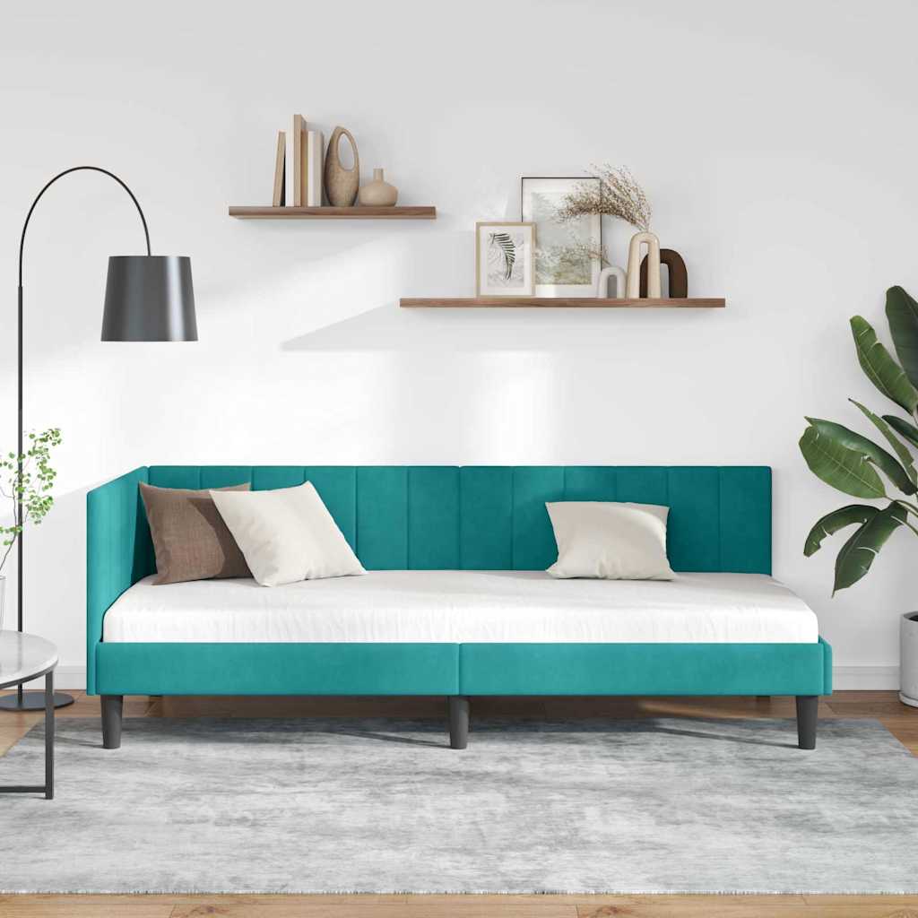 Eckbettgestell mit Kopfteil Türkis 80 cm x 200 cm Samt