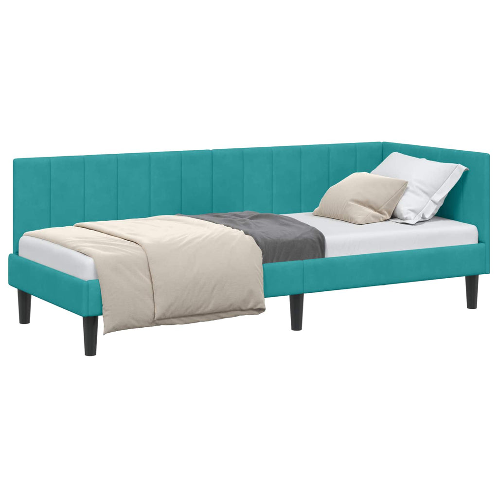 Eckbettgestell mit Kopfteil Türkis 80 cm x 200 cm Samt