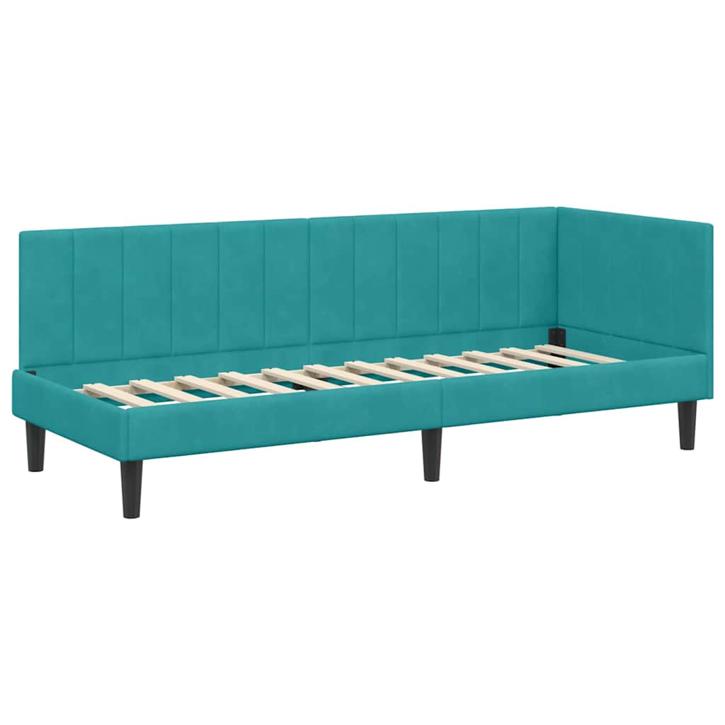 Eckbettgestell mit Kopfteil Türkis 80 cm x 200 cm Samt